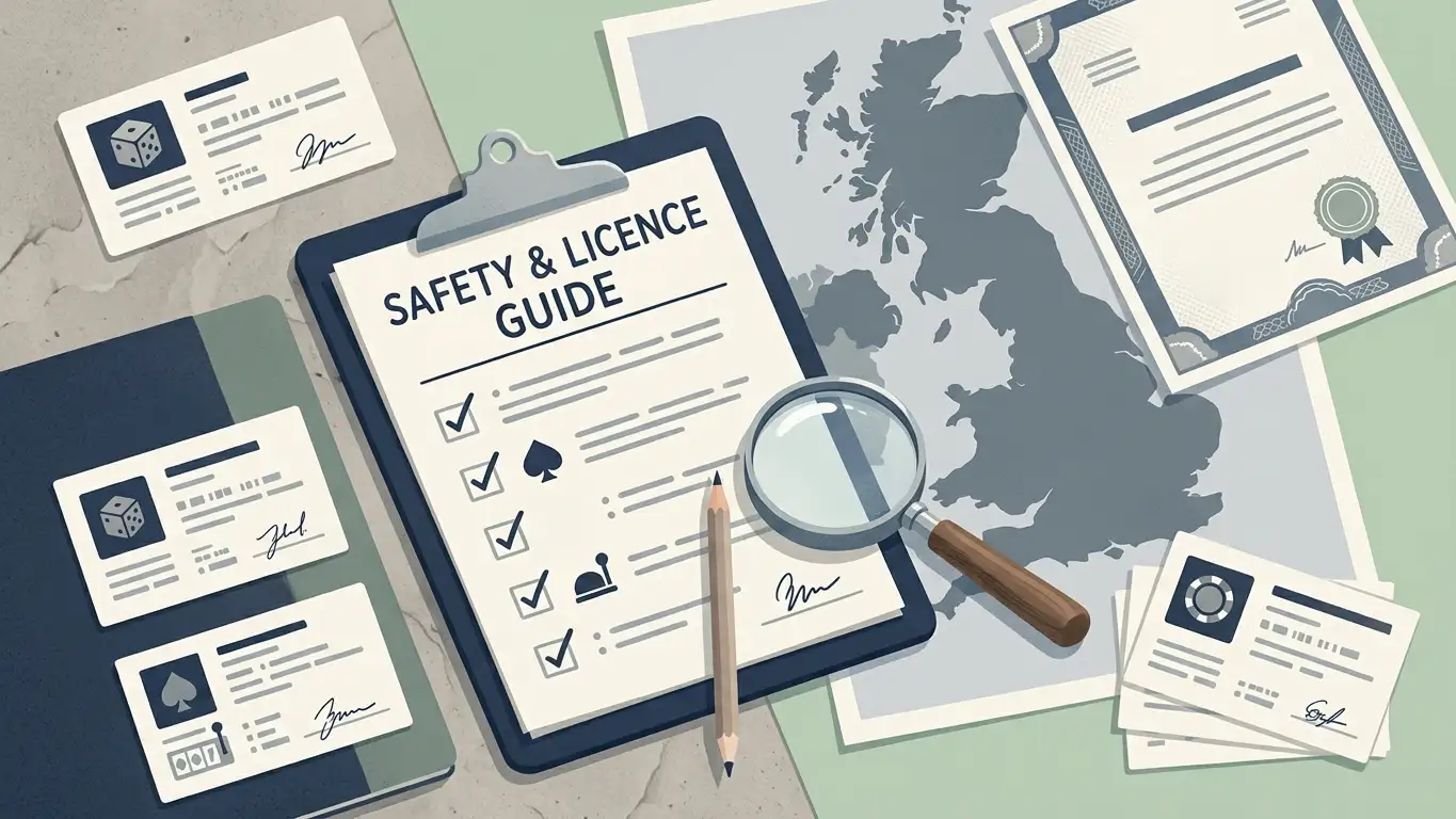 Editorial illustration of a licence checklist for UK casino players